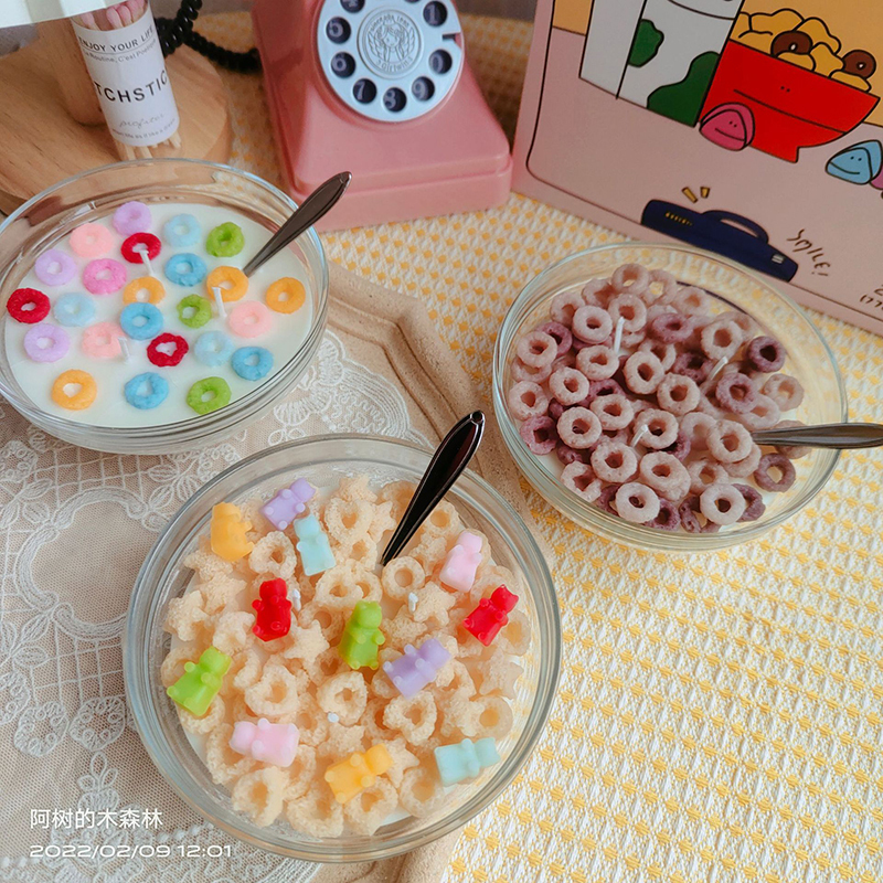 

Cereal Bowl Candl Oatmeal Bowl Candles Personalized Flameless Candles Decorative for Dining Room