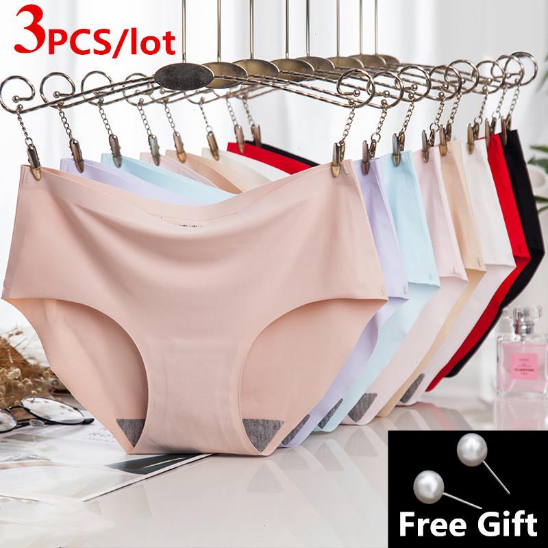 

3pcs Womens Ice Silk Underwear Seamless Panties For Women Mid Rise Lingerie Female Lady Briefs Knickers Underpant, 2 beige white