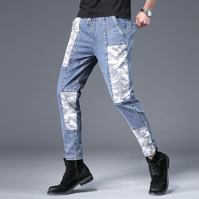 

Men's Jeans Four Season Male Denim Trousers Skinny Casual Man Pencil Pants Men Blue Drawstring JeansMen's