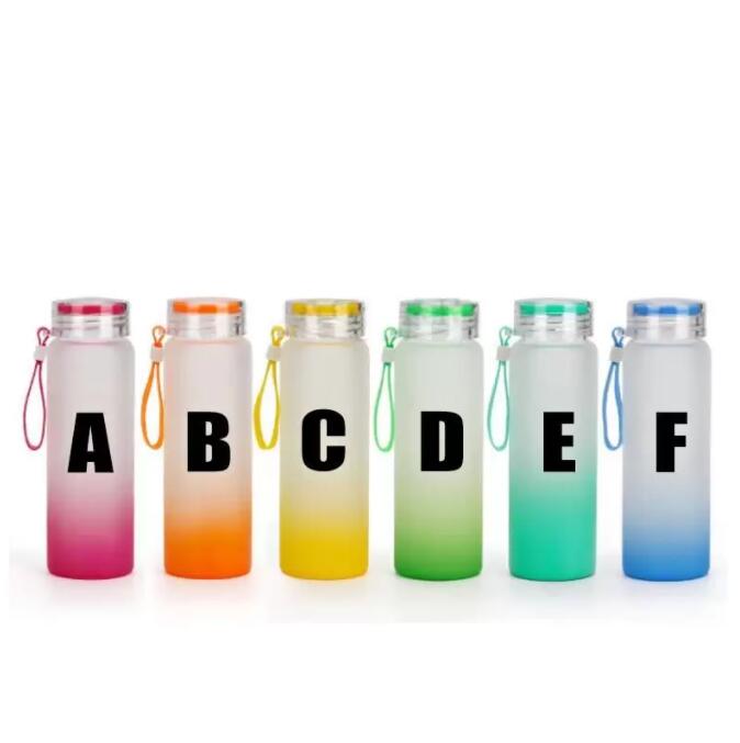 

17oz sublimation tumbler frosted gradient glass water bottle color at end matte tumbler heat transfer glass cans beverage juice cups straws F0808G01, Mixed colors a-e