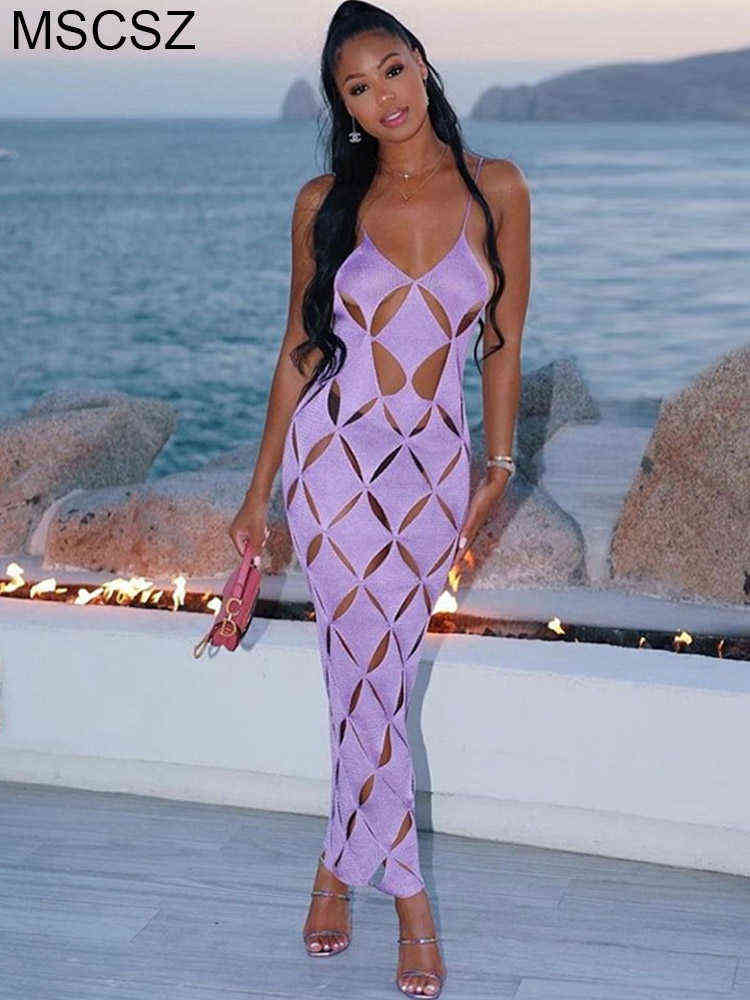 Spaghetti Strap Cut Out Long Dress Women Summer Sexy See Through Beach Party Dress Backless Bodycon Maxi Dress T220816