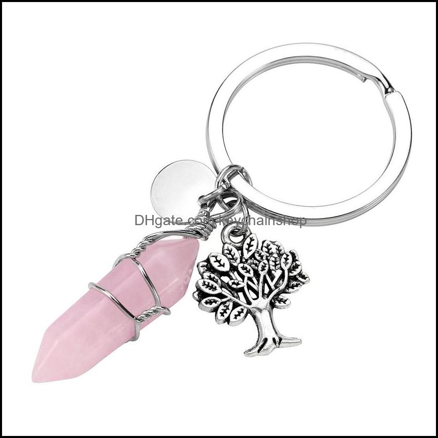 

Key Rings Jewelry 10 Pcs Sierl Plated Chain Tree Of Life Hexagon Column Rose Quartz Tiger Eye Stone Jewelr Drop Delivery 2021 Dhsfj