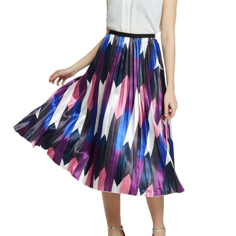 

skirts Style Elegant Rainbow Discoloration Striped Retro Women High Street A-Line Pleated Midi y8ks#, Apricot