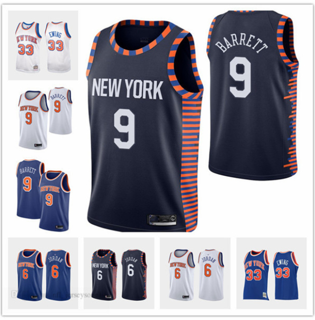 

Mens women youth New York''Knicks''6 Kristaps Porzingis 9 R.J. Barrett 33 patrick''ewing blue Throwback City Basketball jersey