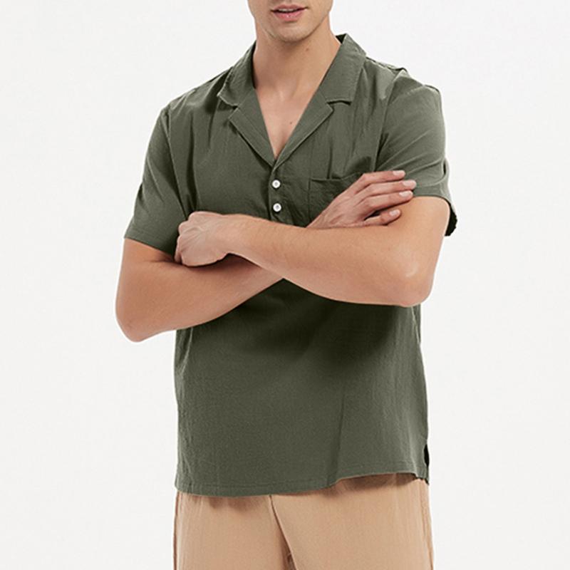 

Men' T-Shirts Cotton Short Men Casual Lapel Button Solid Sleeve T Shirt With PocketMen, Black