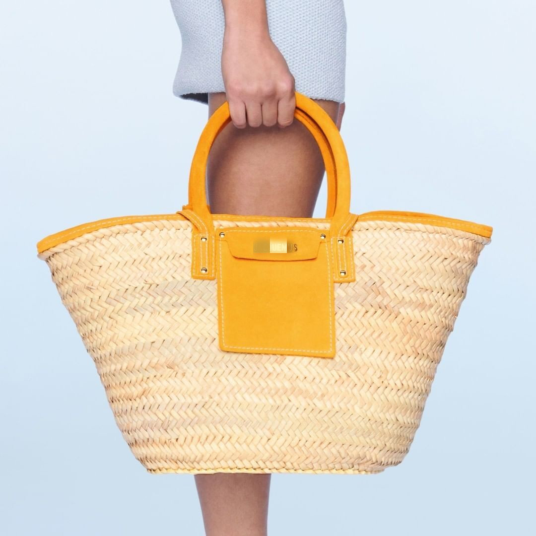 

Jacquems Tote Handbag Beach basket Purse Designer Straw Totes Bag Le panier Soleil French Brand Luxury Handbags Women High Quality Rattan Large Capacity, Black