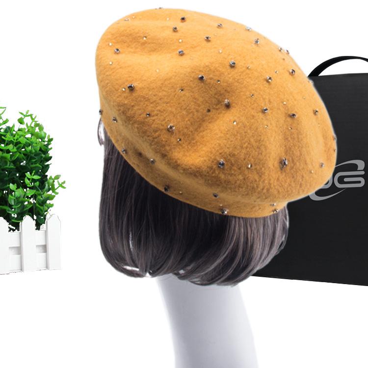 

Berets Yuge Autumn And Winter Pure Color Fashion Wool Beret Hat Painter Casual Versatile Female Student UnisexBerets, Black