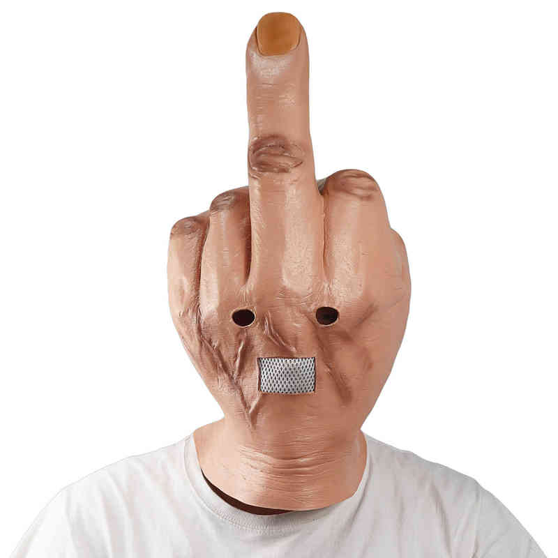 

Middle Finger Halloween Full Head Mask Latex Scary Costume Party Cosplay Horror Funny Props Accessories Y220523