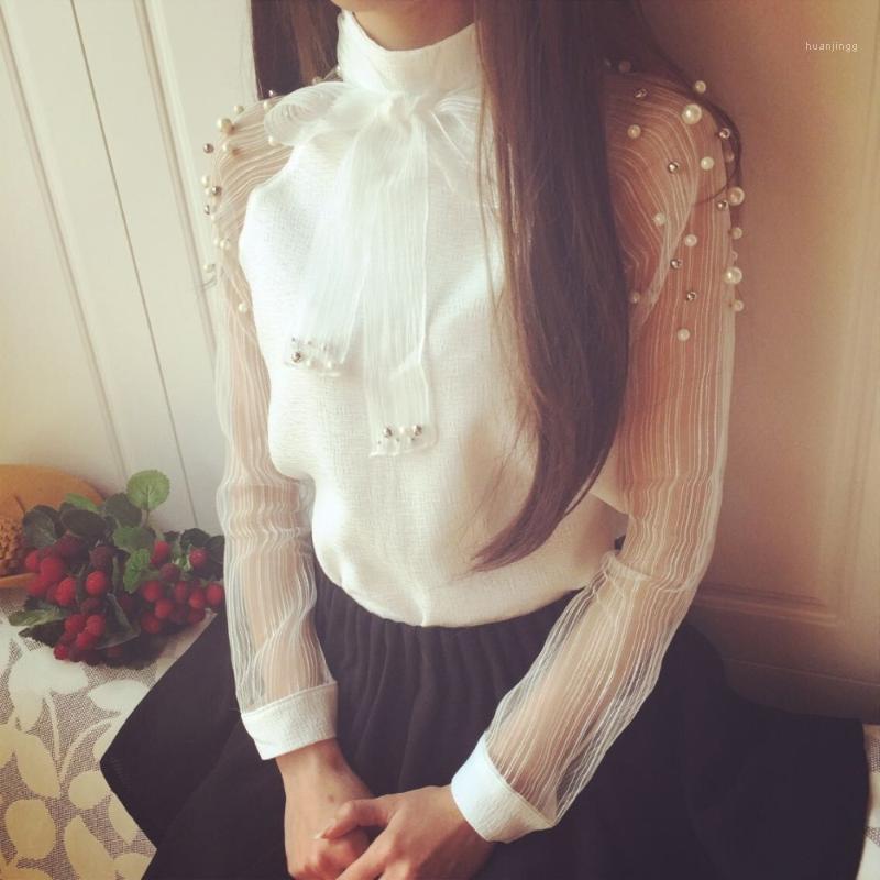 

Spring Elegant Organza Bow Of Pearl White Blouse Mori Girls Chiffon Shirt Women Blouses Tops Blusas Femininas Ropa Mujer Women' & Shirts