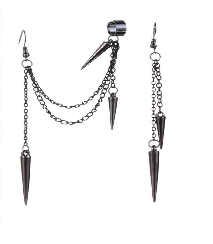 

Dangle & Chandelier 1Pairs Men Retro Black Tassel Long Chain Punk Earrings Hiphop Rivet For Women Gothic Hip Hop Ear Clips Party Jewelry