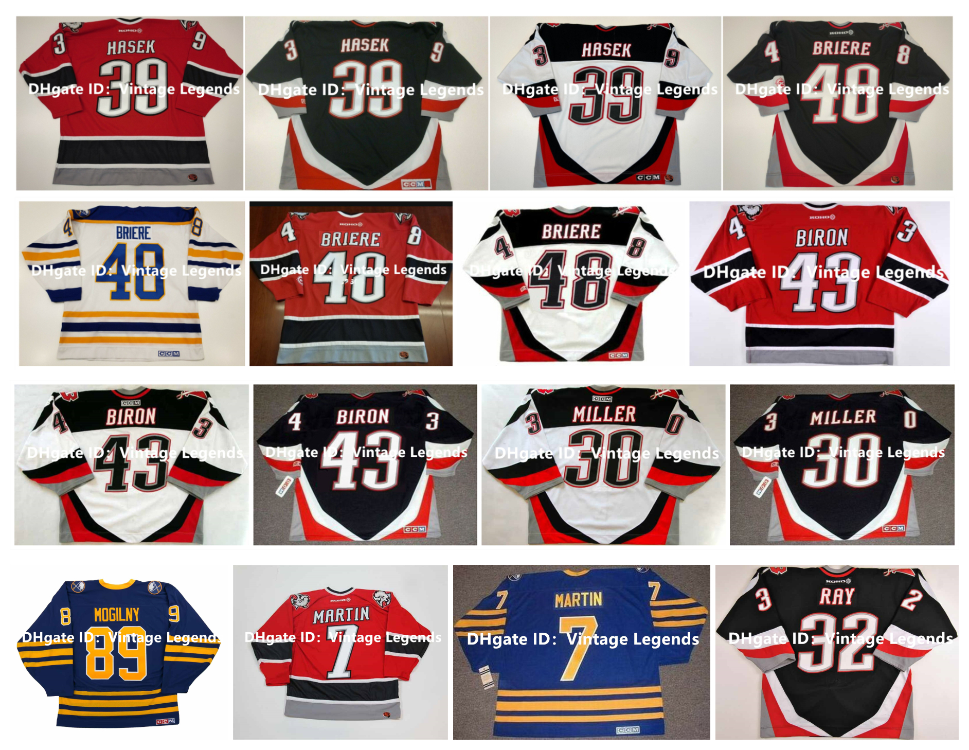 

Vintage Koho CCM sabres Hockey Jersey 39 Dominik Hasek 48 Danny Briere 43 Marty Biron 7 Rick Martin 32 ROB RAY 30 Ryan Miller 89 Alexander Mogilny Red Black Blue Size S-4XL, As pic