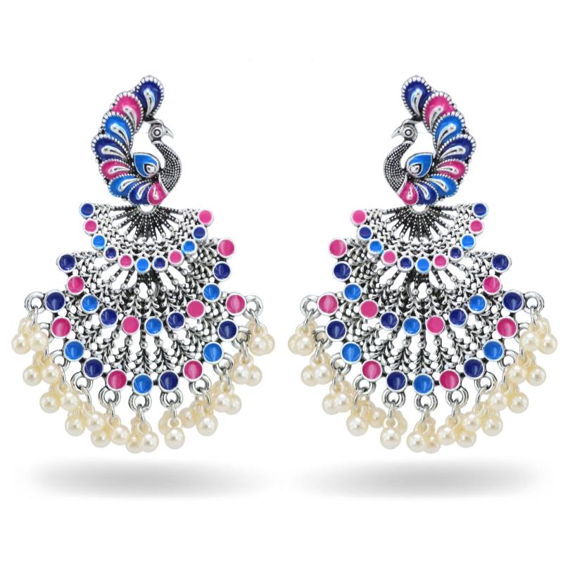 

Dangle & Chandelier Afghan Women Silver Color Peacock Jewelry Gypsy Vintage Ethnic Boho Tribe Tassel Drop Earrings Jhumka