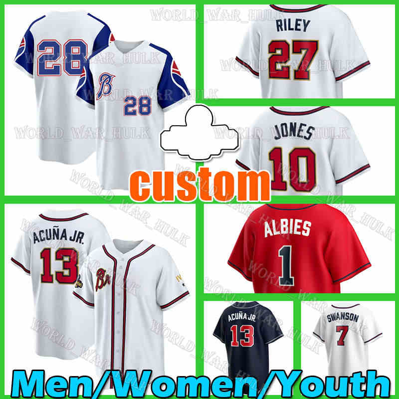 

Atlanta Jersey 13 Ronald Acuna Jr. Austin Riley Braves Matt Olson Baseball 28 Adam Duvall Dale Murphy Ozzie Albies Chipper Jones Dansby Swanson Max Fried Eddie Rosario, Men custom new cool base(y s-jin)+patch