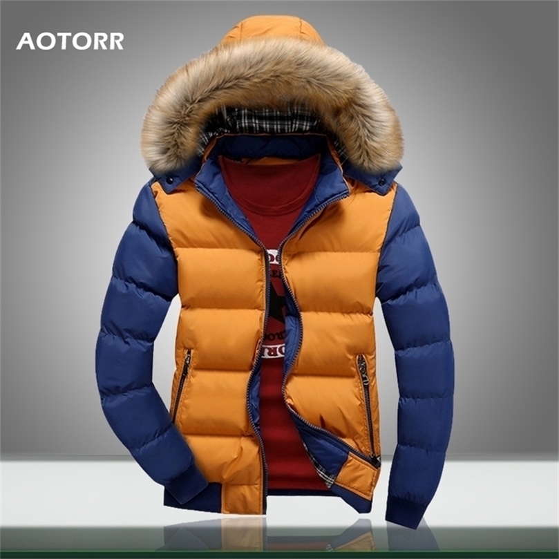 

Men Winter Coat Warm Fleece Down Jacket 9 Color Fashion Fur Hood Hat Men Outerwear Casual Mens Coats Thick Hoodies 4XL 201201, Fk047 black