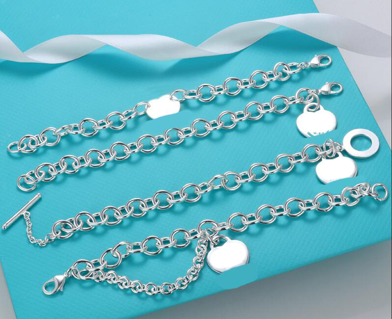 

Tiff Tanys designer Steel seal letterHeart-shaped English tag bracelet high quality bracelet lock chain metal texture S925 silver gifts With original packaging