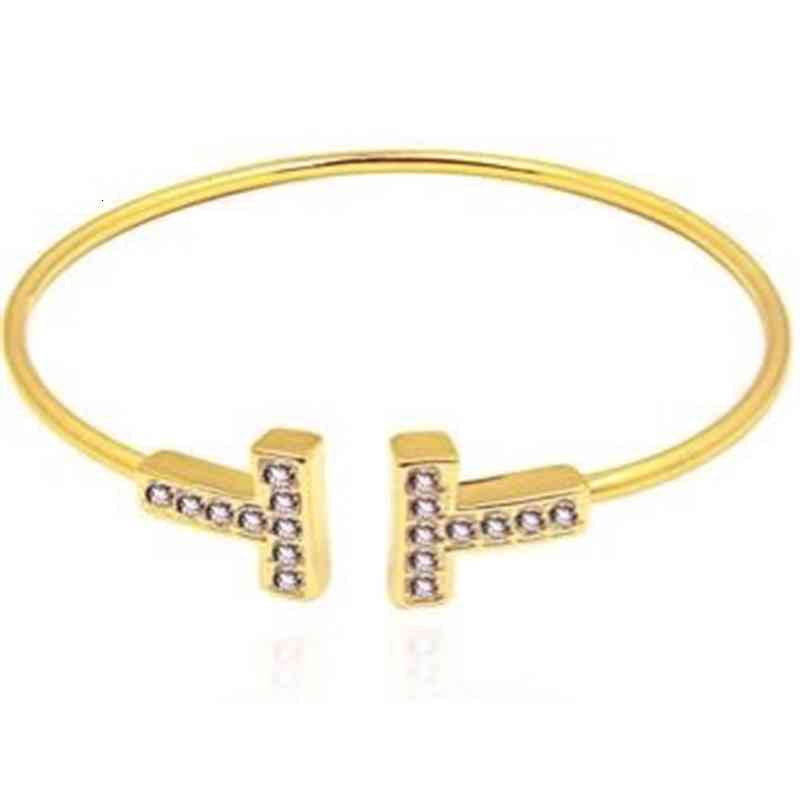 

Factory designer bangle Double T Korean minority temperament simple diamond inlaid rose gold fashion bracelet gift for girlfriend2083904 V06C