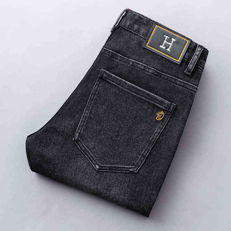 Famille h marque automne hiver jean hommes diffusion en direct vente noir gris européen haut de gamme élastique pantalon tendance