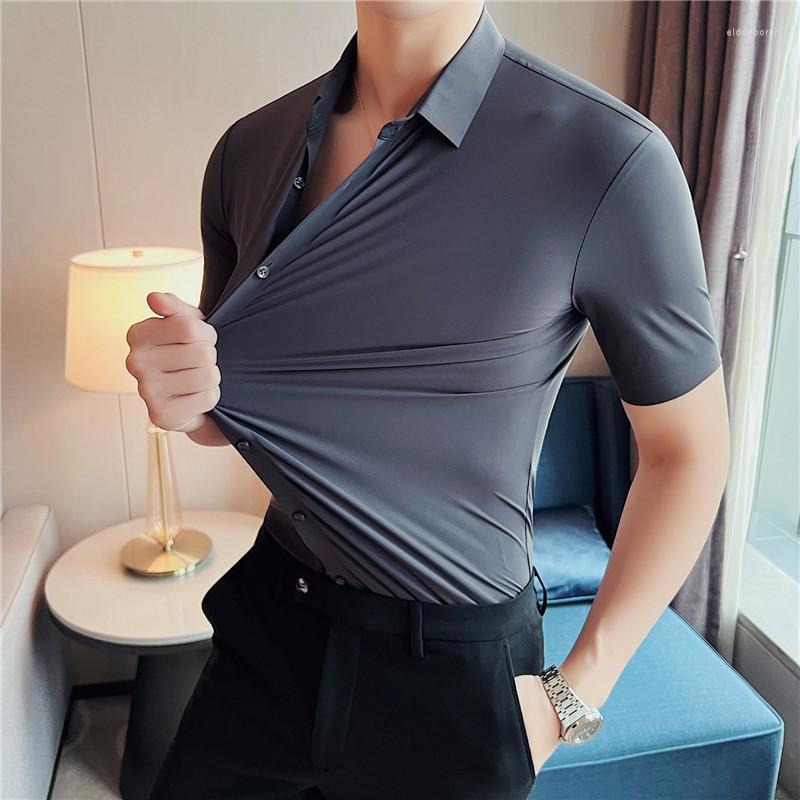 

Men's Dress Shirts Men 2022 Summer Stretch Anti-wrinkle Men's Casual Business Clothing Blouses Male Solid Color Slim Social G92Men's Eld, Dark gray