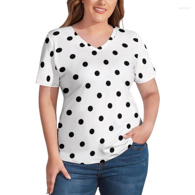 

Women's Plus Size T-Shirt Classic Polka Dot T Shirts White Black Polkadots Retro Print V Neck Causal Shirt Short Sleeve Trendy Tshirt Tees 5, Style-14