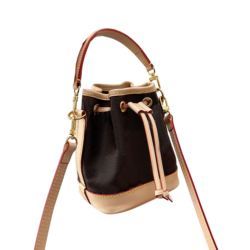 

Nano Noe Mini Bucket Bags Drawstring Handbags Top Handle Cross Body Bag Shoulder Bag Old Flower Purse Genuine Leather Wallets Removable Strap Gold Hardware, Just a box