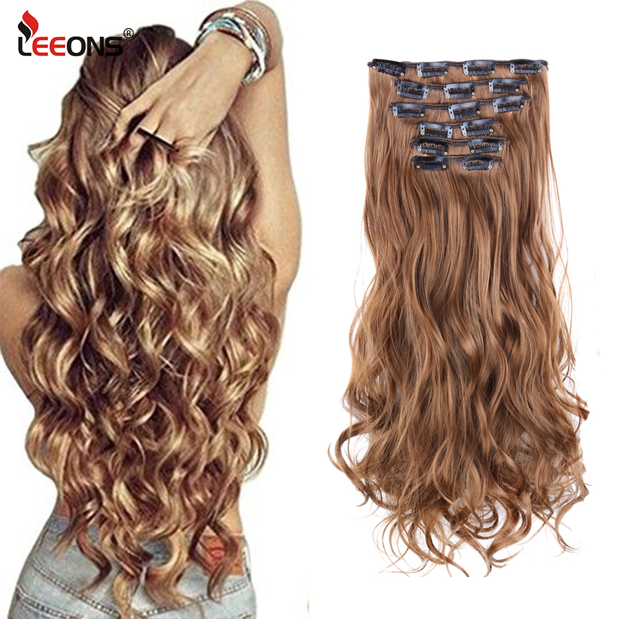 Accessories 6pcs/set Long Wavy Hair Extensions Synthetic Clip In Hair Extensions Ombre Honey Blonde Dark Brown Thick Hairpieces Costume-image-762268924