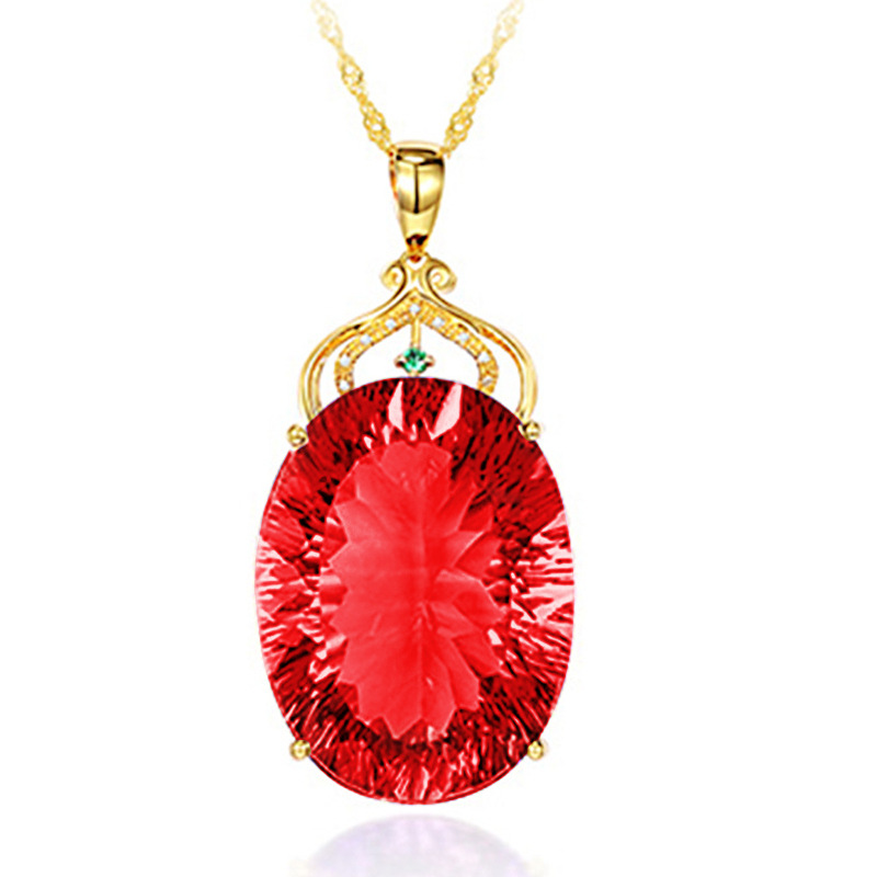 

Generous Luxury Plated 24K Gold Red Crystal Zircon Pendant Necklace Girls Ladies Jewelry Birthday Gift Crystal Accessories Party Jewelry