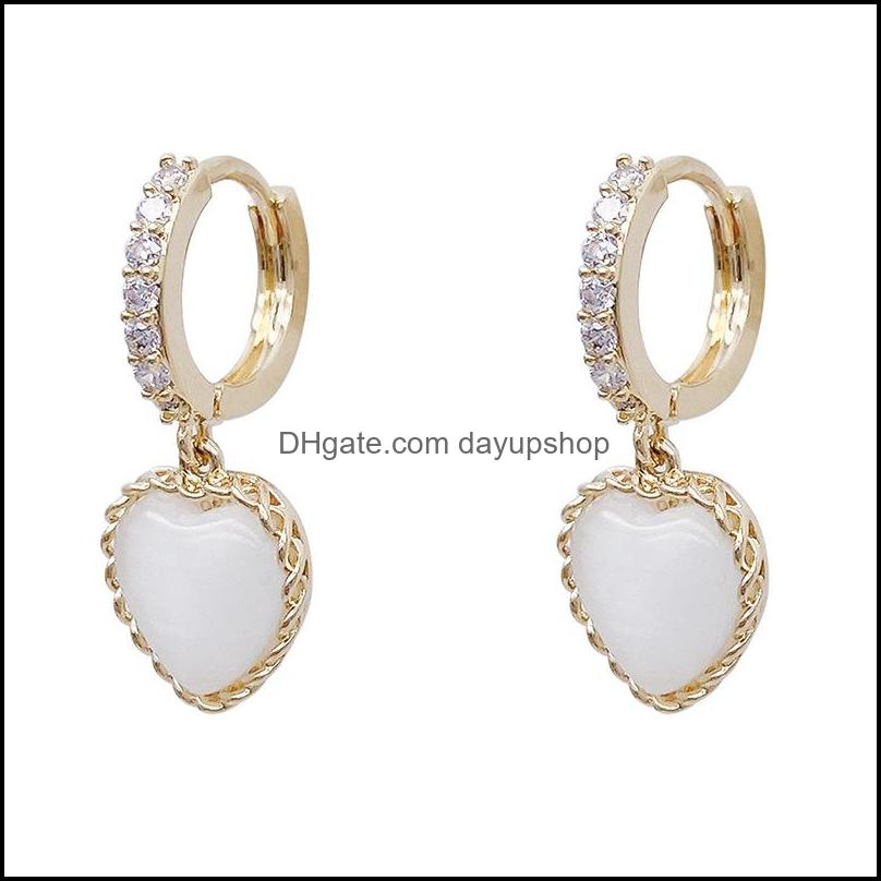 

Dangle Chandelier Earrings Jewelry Micro Pave Zirconia Opal Heart Drop For Women Korean Style Delicate Dhjlx