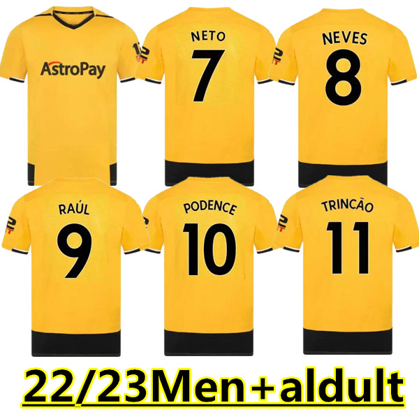 

22 23 Wolves Soccer Jerseys RAUL SEMEDO NETO NEVES TRINCAO 2022 2023 Wanderers J OTTO PODENCE GIBBS HEE CHAN Wolverhampton Football Shirts Men Kit Kids uniform 666