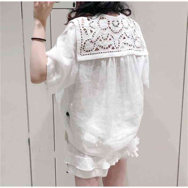 

French niche summer new small fresh white short sleeved embroidered shirt hollowed out shirt women