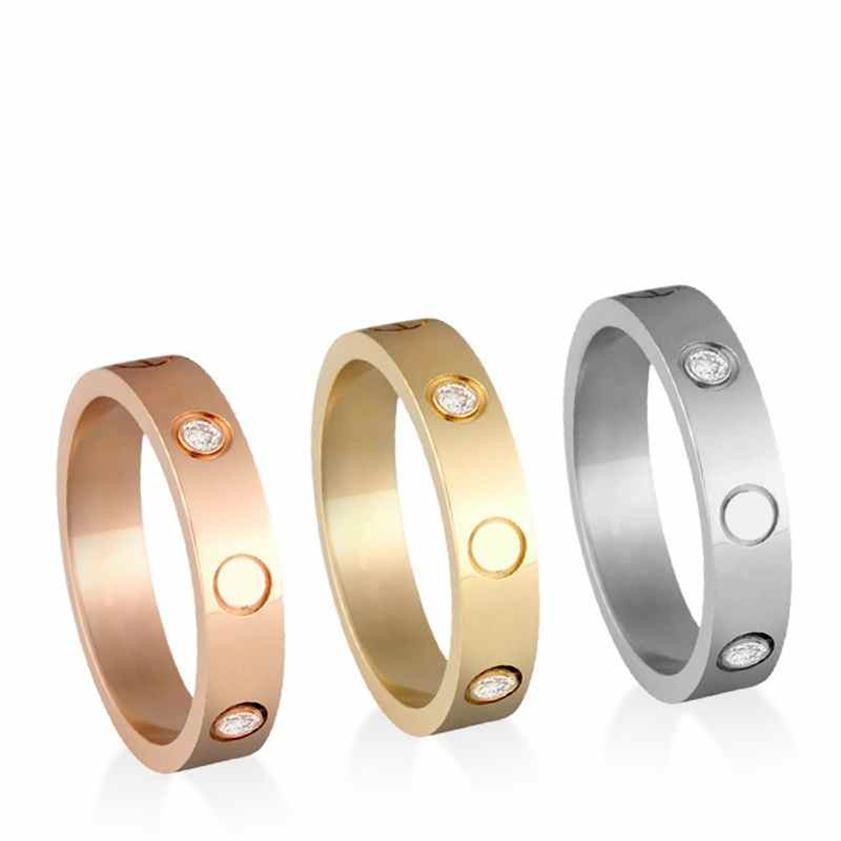 

Not Faded Top Quality Designer Lover Ring Size 6-12 CZ Stone Gold Silver Rose Colors Stainless Steel Women Jewelry Whole1604