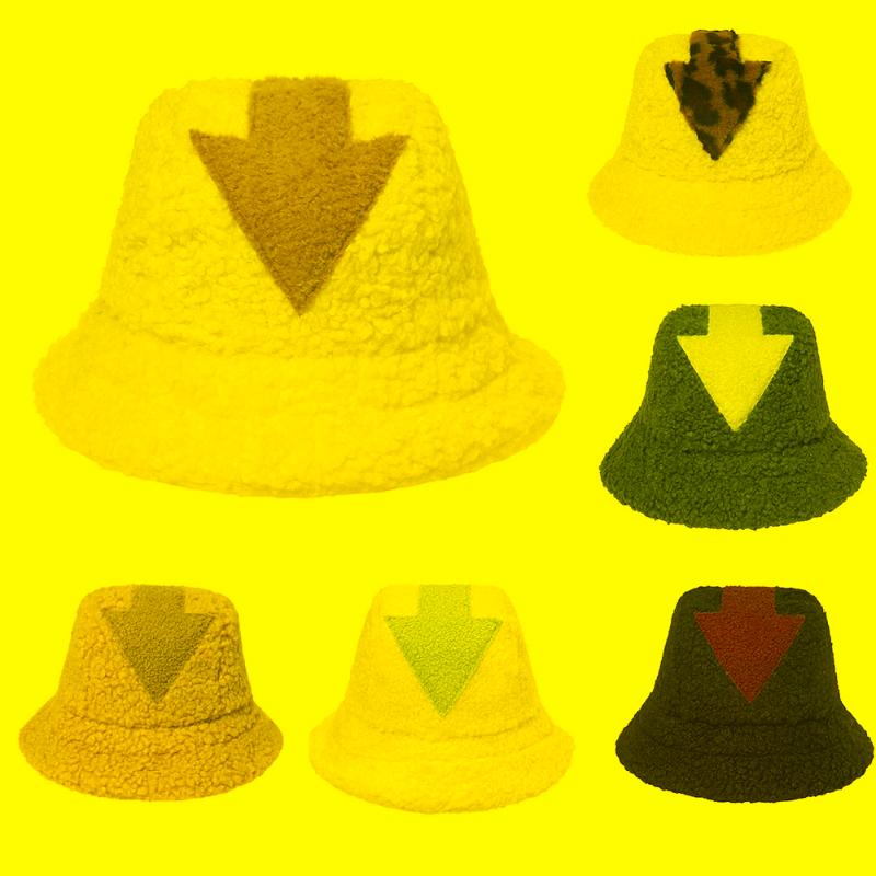 

Berets Lamb Wool Bucket Hat Winter Warm Fishing Faux Fur Arrow Symbol Printing Men's And Women's Tide Flat Top HatBerets, Solid color