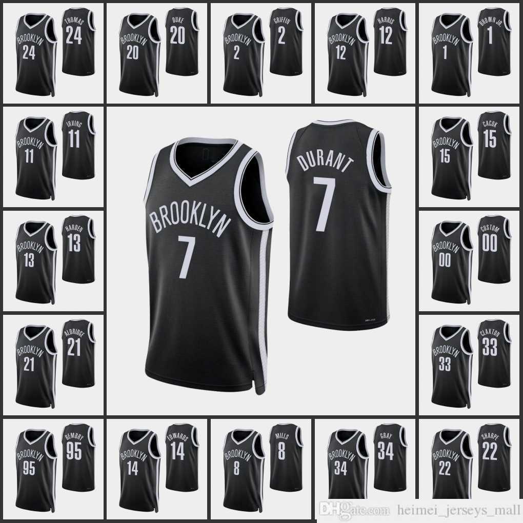 

Screen Print 75th Brooklyn''Nets''Men Kyrie Irving Kevin Durant LaMarcus Aldridge DayRon Sharpe Diamond Custom Black Jersey