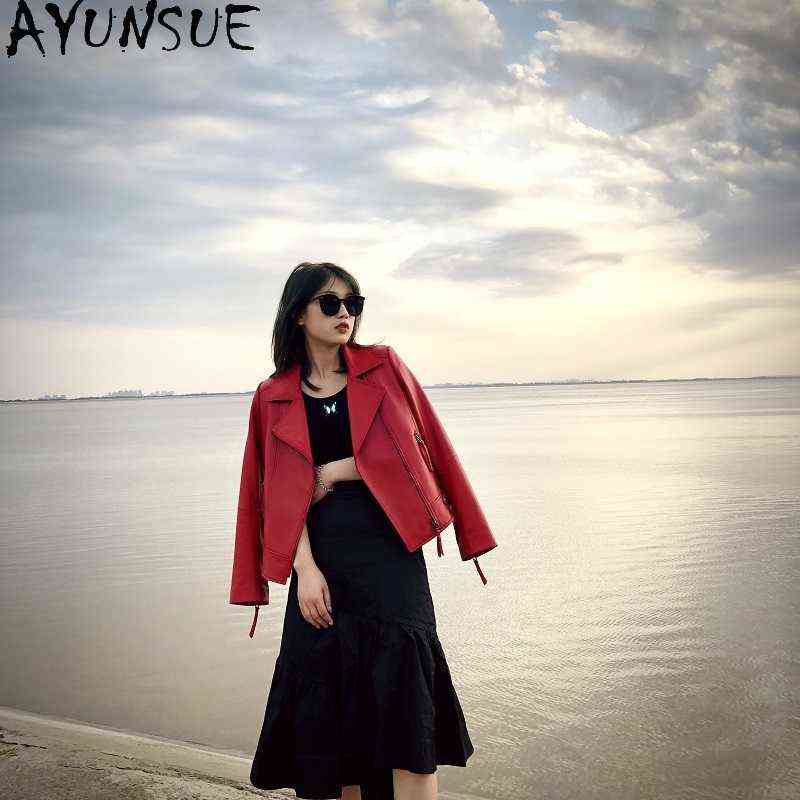 

Ayunsue Real Sheepskin Coat Women Real Leather Jackets Famale Short Fashion Outerwear Ladies Chaqueta De Cuero Mujer SQQ77 J220727, Pink