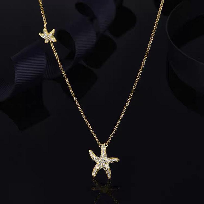 

Pendant Necklaces High Quality Yellow Gold Color Charm Star Zirconia Starfish Necklace Women Fashion JewelryPendant