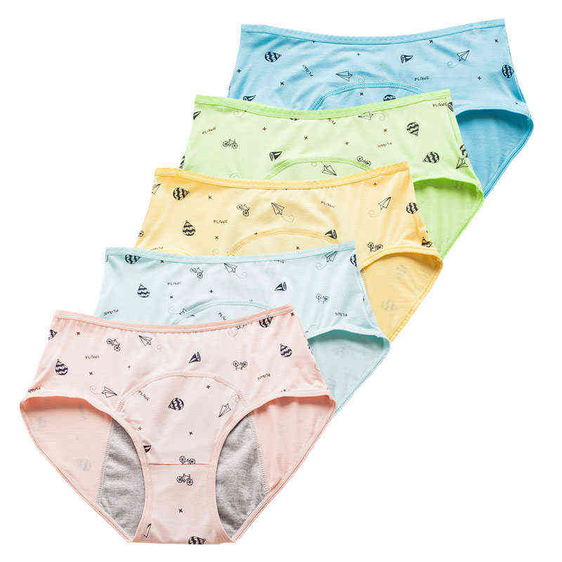 

5pcs Menstrual Period Panties Briefs Women Physiological Children Underwear Cartoon Floral Leakproof Hygienic Panties For Girls T220810, Qc-z19