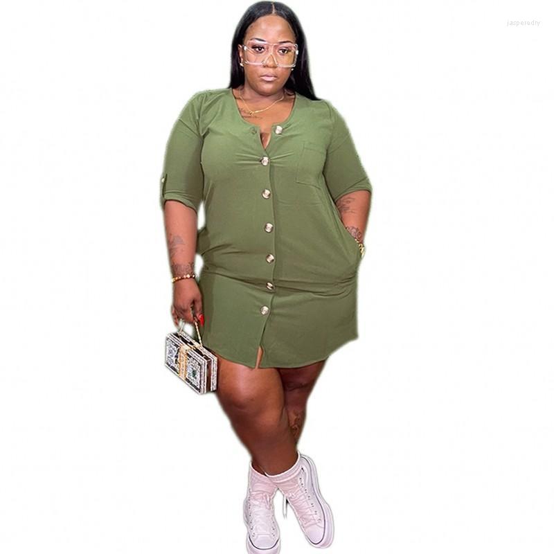 

Plus Size Dresses Women Short Dress 4XL 5XL Half Sleeve Pockets Outfits Summer Fashion Solid Casual Large Mini Ropa Mujer Jasp22, Black