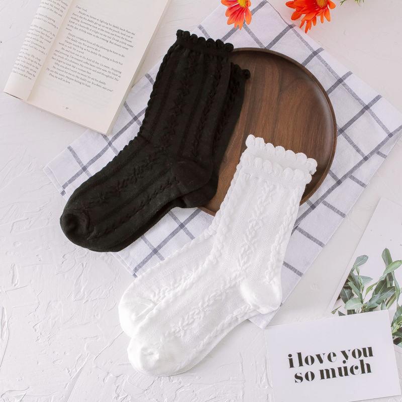 

Socks & Hosiery Summer Female Lace Black White Crew Sock High Quality Cotton Cute Japanese Jacquard College Women Girls Fashion Kawaii Sweet