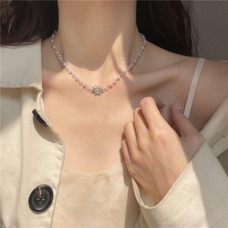 

Chokers 12pcs/lot High Sense Of All-match Pearl Butterfly Necklace Light Luxury Clavicle Chain Niche Design Simple AccessoriesChokers