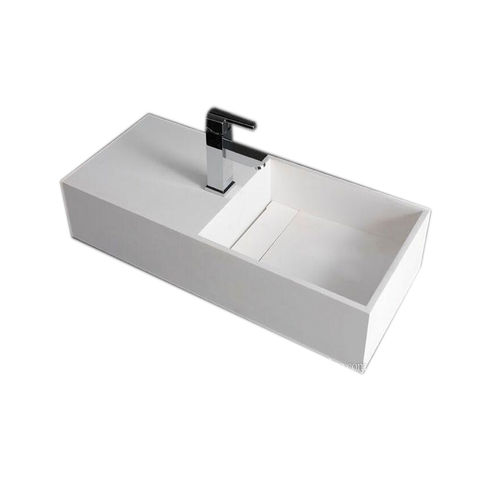 750mm Wall Hung Vanity Vessel Sink Solid surface stone Hidden Style Drain Washbasin RS3817-image-383352583