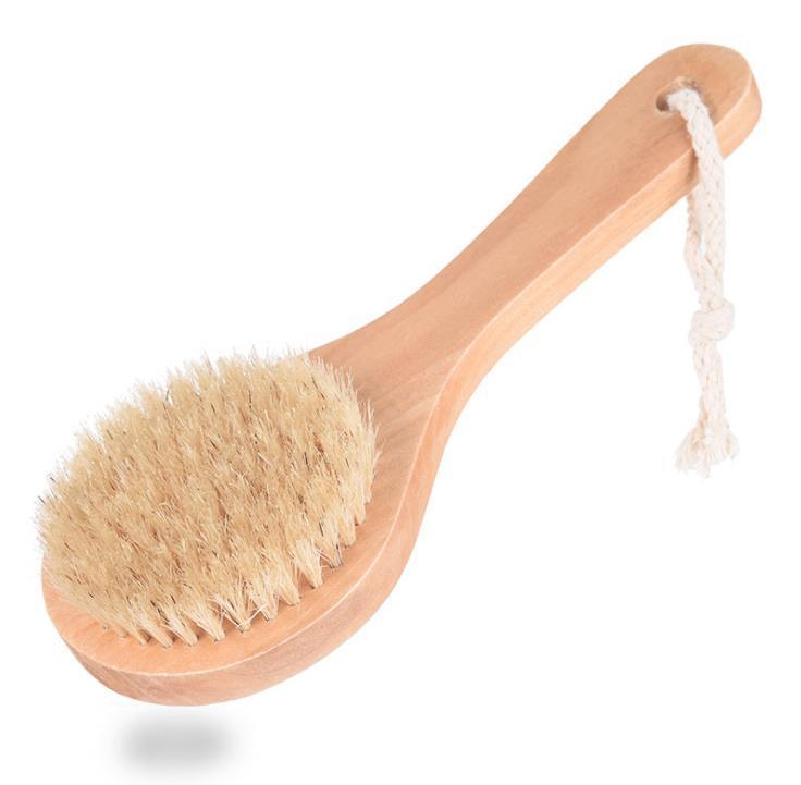 

Dry Skin Body Brush with Short Wooden Handle Boar Bristles Shower Scrubber Exfoliating Massager FY5312 June29