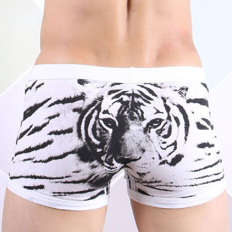 

Underpants Men Animal Boxer Underwear Pink Cotton Panties Calzoncillos Hombre Tiger Strong Hero Breathable UnderpantsUnderpants, White