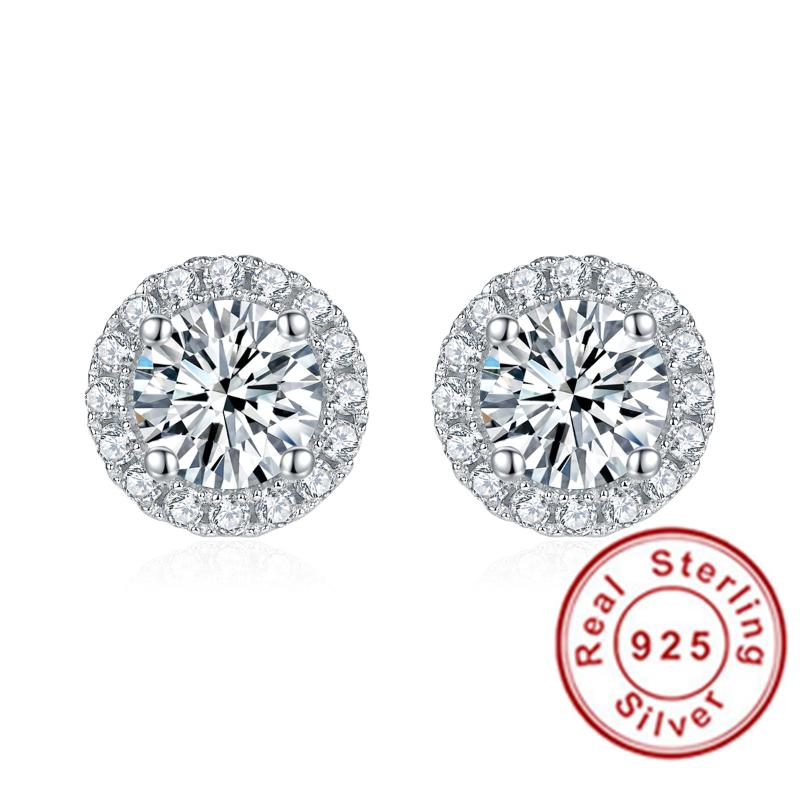 Stud Silver Passed Diamond Test Mossanite Earrings Perfect Cut 0.5ct 1ct D Color VVS1 Engagement Wedding Gifts For WomenStud