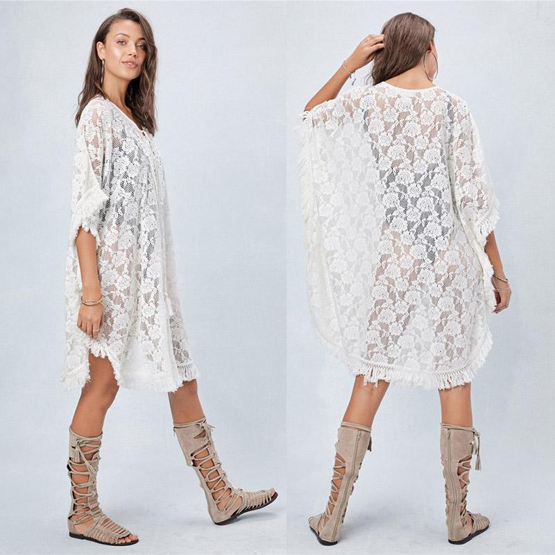 

Sarongs Pareo Beach Cover Up Bikini Crochet Knitted Tassel Beachwear Summer Swimsuit Ups Sexy Floral Embroidery DressSarongs