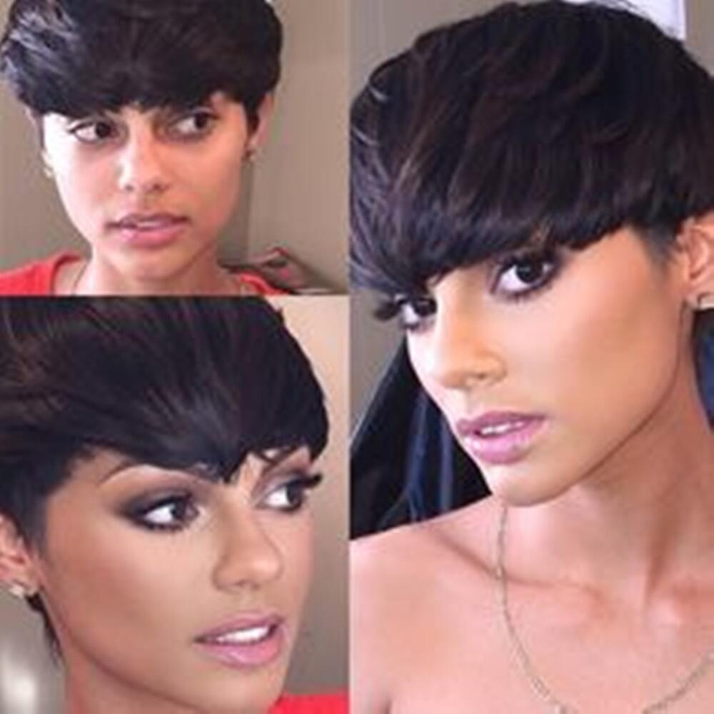 

Brazilian Full machine made Wigs Pixie cut none lace wig Short Human Hair Wigs For Black women, Natural color