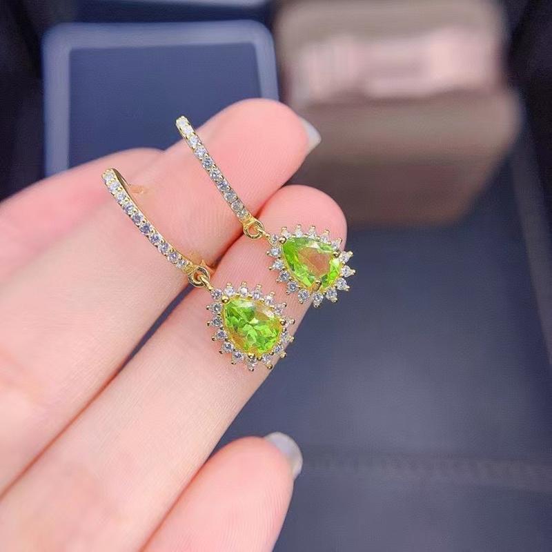 

Dangle & Chandelier MeiBaPJ Natural Peridot Gemstone Water Drop Earrings Real 925 Silver Green Stone Fine Charm Jewelry For WomenDangle