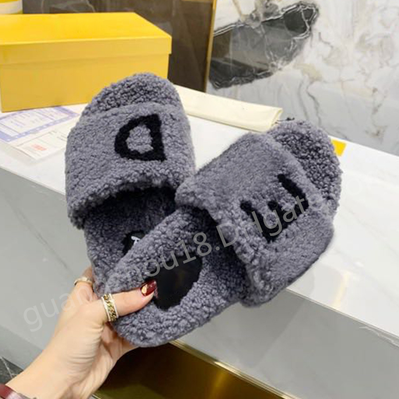

High Quality Women's Plush Woolen Slippers for Winter Home Indoor Warm Slides Shoes EU35-42, Grey