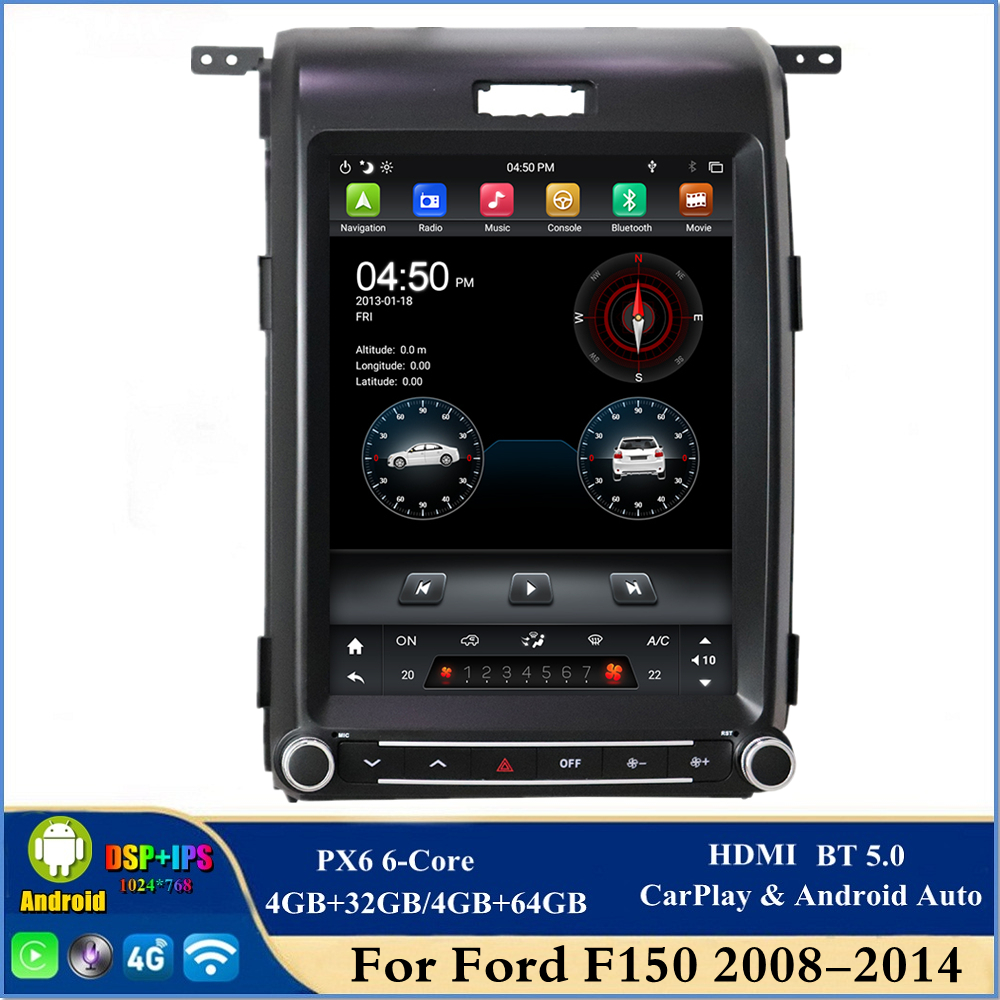 

Tesla Style Screen 12.1" PX6 Android 9.0 Car DVD Player for Ford F150 2008-2014 Car Audio Multimedia Radio GPS Navigation Bluetooth 5.0 WiFi CarPlay & Android Auto