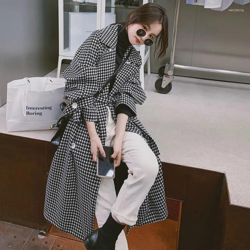

Women' Trench Coats Thousand Birds Plaid Windbreaker Womens Medium Length 2022 Autumn Style Coat Has A Belt Temperament Fashion Loose, Black