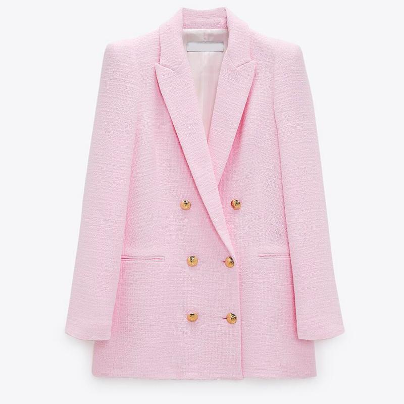 

Women's Suits & Blazers 2022 Spring Autumn Women Fashion Vintage Pink Tweed Blazer Coat Chic Pockets Suit Jacket Female Office Outerwear