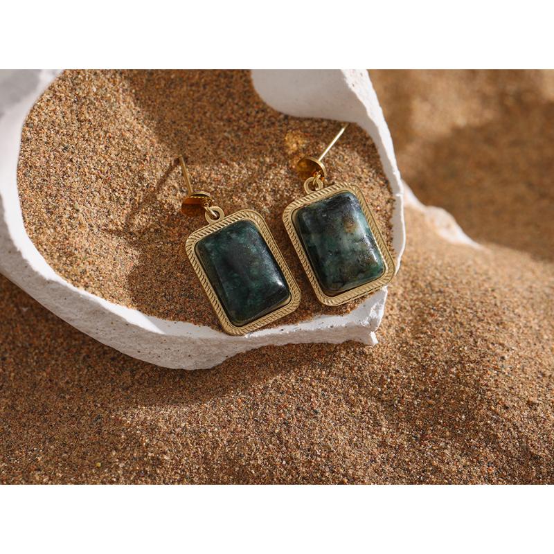 

Dangle & Chandelier Yhpup Stainless Steel African Turquoise Drop Earrings Trendy 18 K Plated Square Exquisite Jewelry Bijoux Femme Gift